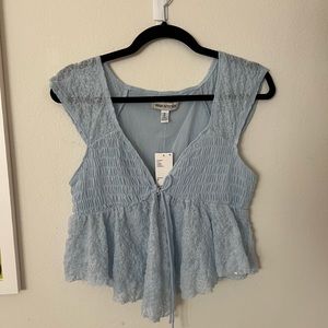 going out  blue medium urban outfitters ruffle front tie top